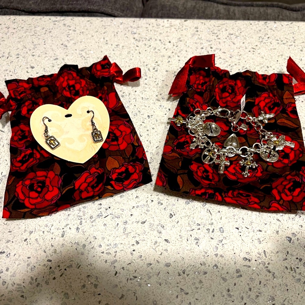 NWT Brighton Heart & Soul Cross Earrings and Bracelet. Never worn.